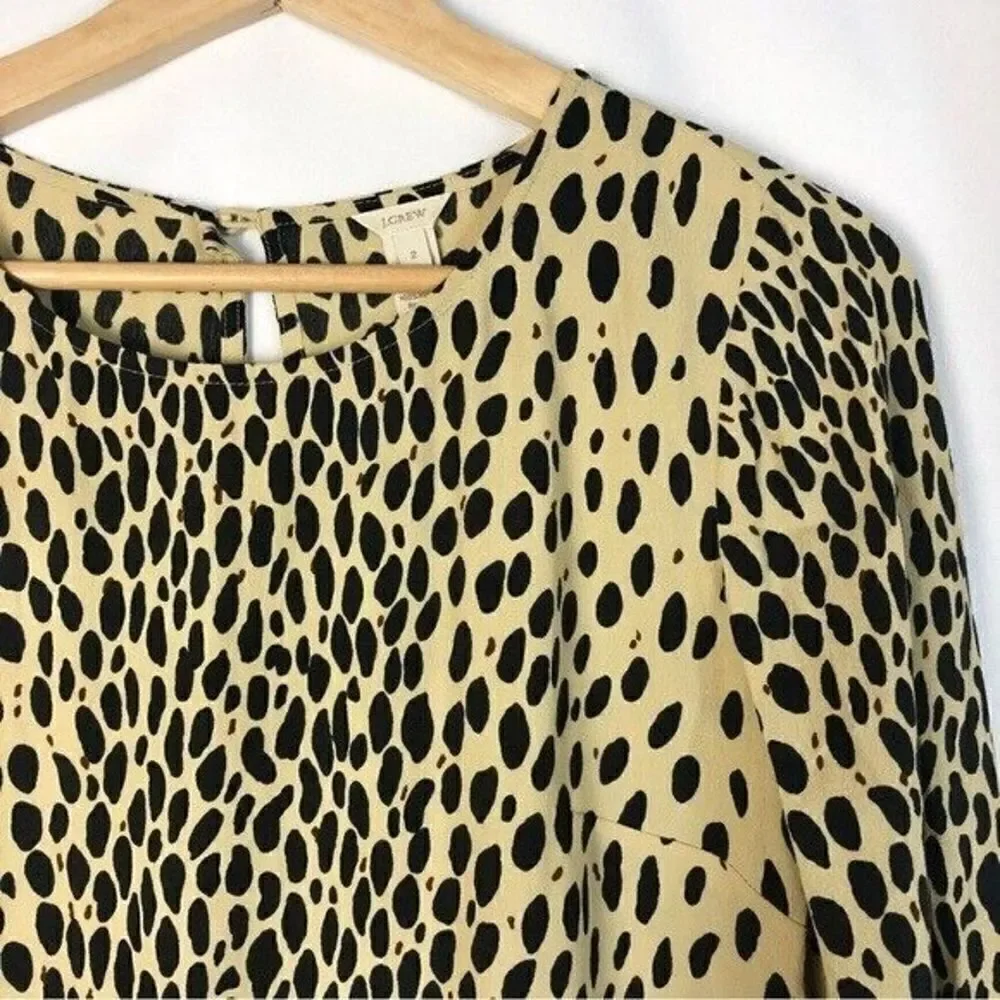 J. Crew Beige & Black Animal Print Scoop Neck Long Sleeve Blouse 2